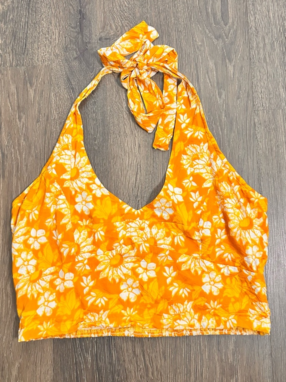 Barro Masi Women’s Orange Yellow Sunflower Floral Halter Smocked Crop Top 3XL